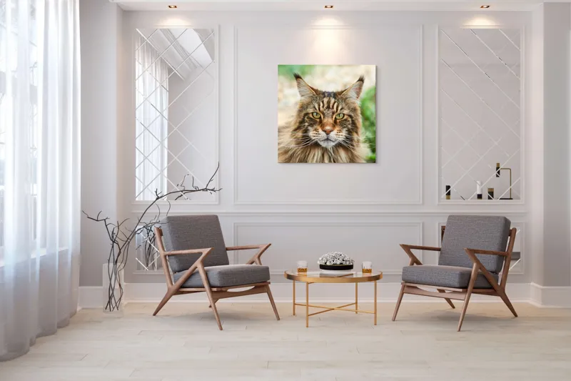 Tablou Canvas, "Pisică regală între fire verzi", 100 x 100 cm – poza 7
