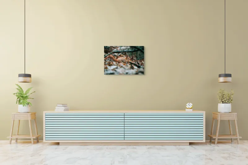 Tablou Canvas, "Veverița printre frunzele uscate", Veveriță, Frunze, Pădure, Neclaritate, Toamnă, 70 x 50 cm – poza 7