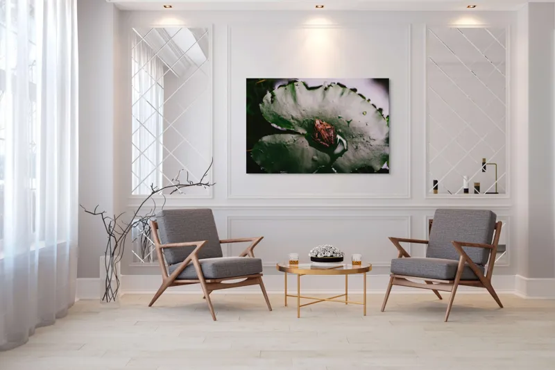 Tablou Canvas, "Broasca pe frunza de lotus verde", Broască, Lilioac, Apă, Frunze, Natură, 150 x 100 cm – poza 7