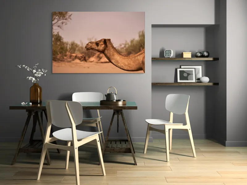 Tablou Canvas, "Călătorie prin deșertul arid", Deșert, Cămilă, Nisip, Vegetație, Cer, Natură, Sălbăticie, Umedală, 150 x 100 cm – poza 5