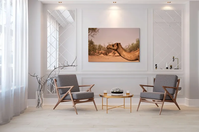 Tablou Canvas, "Călătorie prin deșertul arid", Deșert, Cămilă, Nisip, Vegetație, Cer, Natură, Sălbăticie, Umedală, 150 x 100 cm – poza 7