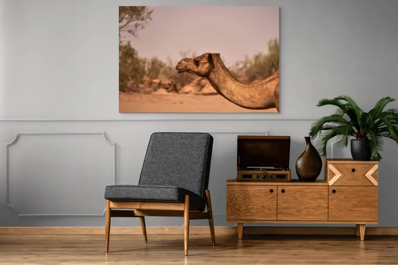 Tablou Canvas, "Călătorie prin deșertul arid", Deșert, Cămilă, Nisip, Vegetație, Cer, Natură, Sălbăticie, Umedală, 150 x 100 cm – poza 8