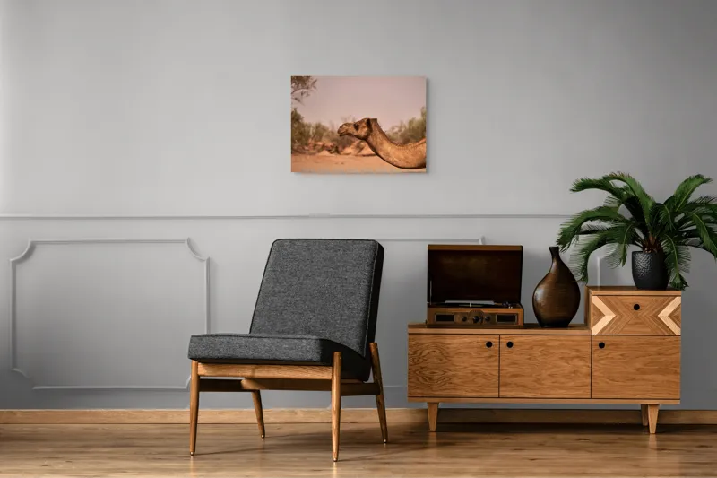 Tablou Canvas, "Călătorie prin deșertul arid", Deșert, Cămilă, Nisip, Vegetație, Cer, Natură, Sălbăticie, Umedală, 70 x 50 cm – poza 4