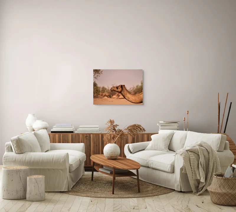 Tablou Canvas, "Călătorie prin deșertul arid", Deșert, Cămilă, Nisip, Vegetație, Cer, Natură, Sălbăticie, Umedală, 70 x 50 cm – poza 6