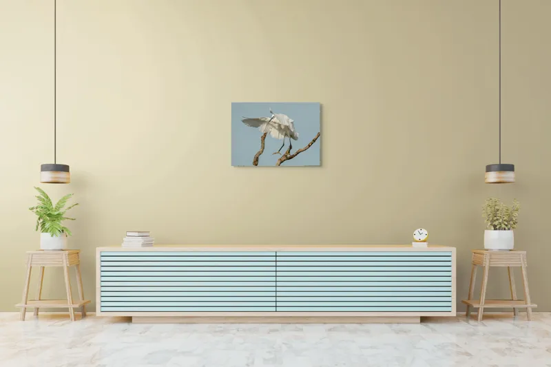 Tablou Canvas, "Egreta dansând pe crengi fragile", Grație, Eleganță, Zbor, Pădure, Aripi, Pasăre, Alb, Natură, 70 x 50 cm – poza 7