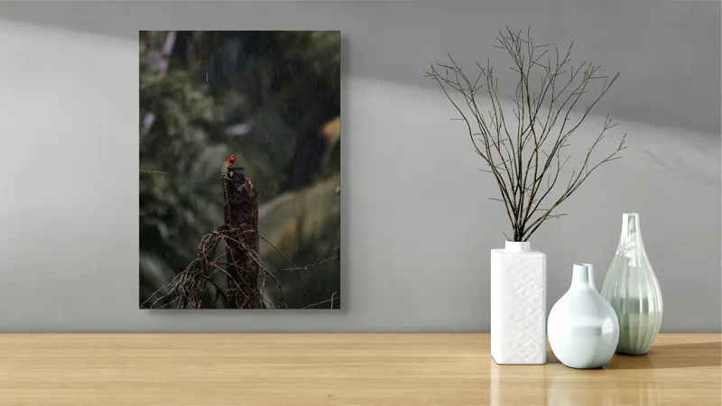 Tablou Canvas Natură Tropicală cu Scenă de Ploaie și Frunze, 39 x 54 cm – poza 4