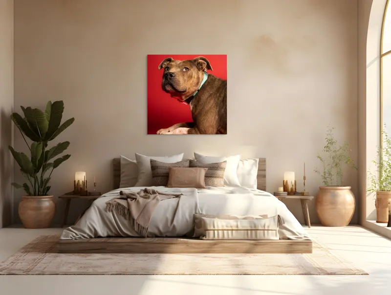 Tablou Canvas, Iepure, Verde, Blană, Roșu, Urechi, Privire, Liniște, 100 x 100 cm – poza 4