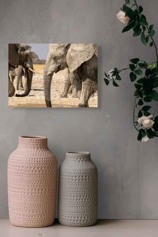 Tablou Canvas, "Elefanți la adăpat în savană", Elefanți, Deșert, Apă, Căldură, Peisaj, Faună, Natura, Ploi, Africa., 54 x 39 cm – poza 8