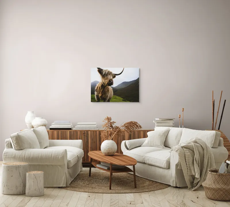 Tablou Canvas, "Bovina solitară în munții înalți", Imposing, Highland, Majestic, Serene, Rugged, Nature, Grazing, Tranquil, 70 x 50 cm – poza 6