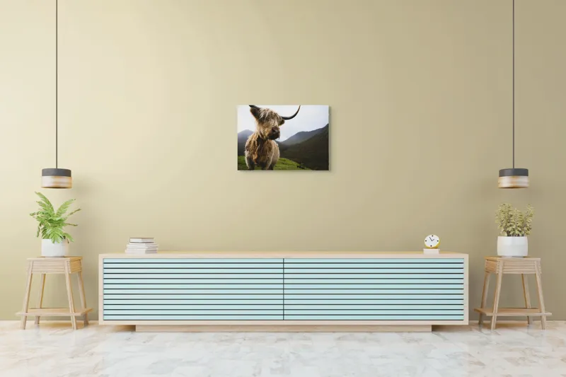 Tablou Canvas, "Bovina solitară în munții înalți", Imposing, Highland, Majestic, Serene, Rugged, Nature, Grazing, Tranquil, 70 x 50 cm – poza 7