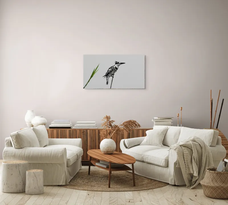 Tablou Canvas, "Pasărea alb-negru pe creangă subțire", Pasăre, Ramură, Penaj, Cer, Siluetă, Natură, Observație, 90 x 50 cm – poza 4