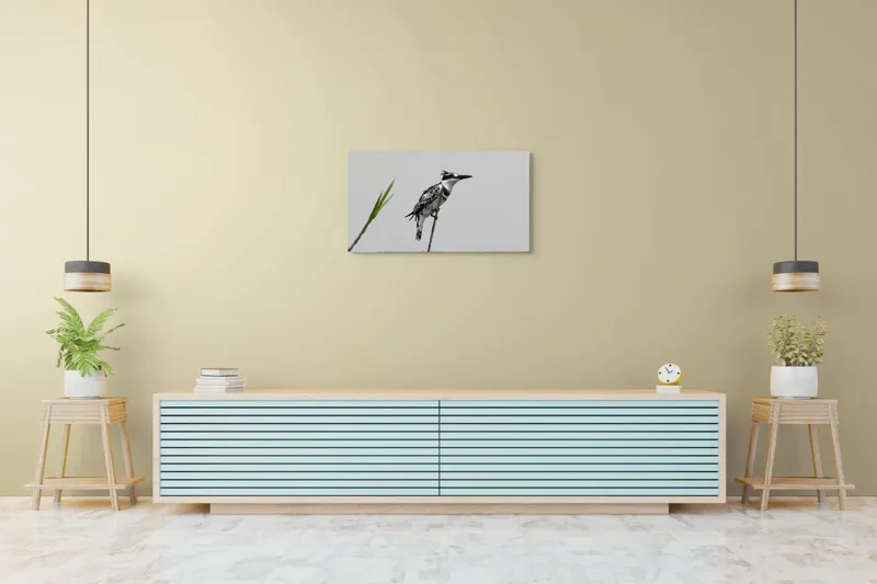 Tablou Canvas, "Pasărea alb-negru pe creangă subțire", Pasăre, Ramură, Penaj, Cer, Siluetă, Natură, Observație, 90 x 50 cm – poza 5