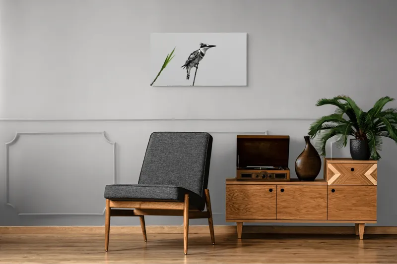 Tablou Canvas, "Pasărea alb-negru pe creangă subțire", Pasăre, Ramură, Penaj, Cer, Siluetă, Natură, Observație, 90 x 50 cm – poza 6