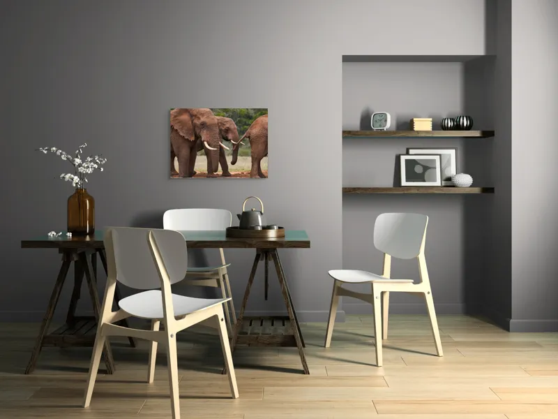 Tablou Canvas, "Elefanți în savana africană.", Elefanți, Trompe, Colți, Natură, Savana, Verziș, Grup, Blând, Greutate, 70 x 50 cm – poza 5