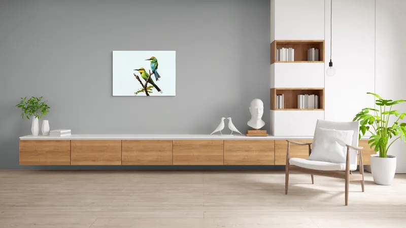 Tablou Canvas, "Păsări colorate pe creanga subțire", Nu pot identifica păsările din imagine, dar pot să îți spun că sunt colorate frumos., 100 x 70 cm – poza 6