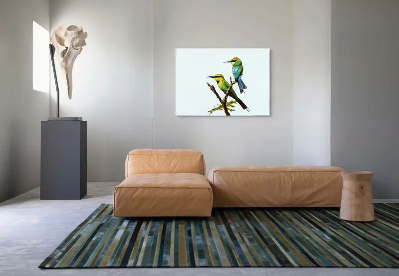 Tablou Canvas, "Păsări colorate pe creanga subțire", Nu pot identifica păsările din imagine, dar pot să îți spun că sunt colorate frumos., 100 x 70 cm – poza 7