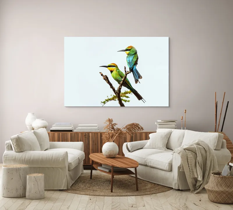 Tablou Canvas, "Păsări colorate pe creanga subțire", 150 x 100 cm – poza 3