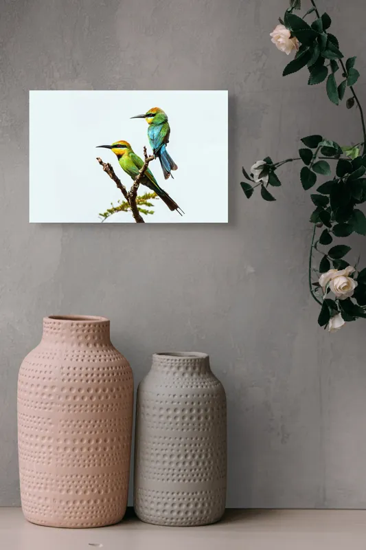 Tablou Canvas, "Păsări colorate pe creanga subțire", Nu pot identifica păsările din imagine, dar pot să îți spun că sunt colorate frumos., 39 x 26 cm – poza 4