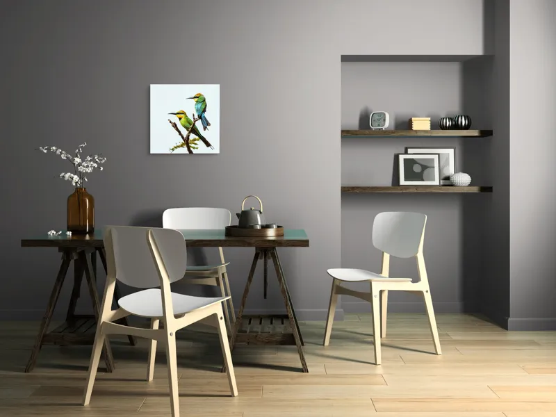 Tablou Canvas, "Păsări colorate pe creanga subțire", Nu pot identifica păsările din imagine, dar pot să îți spun că sunt colorate frumos., 50 x 50 cm – poza 8