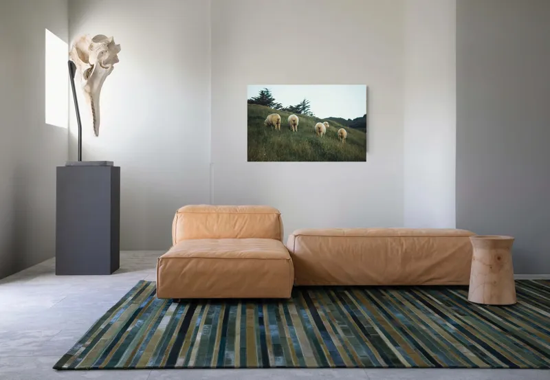 Tablou Canvas, "Oile pășunând pe colina înverzită", Oi, Pajiste, Verdeata, Natura, Cer, Relaxare, Peisaj, Liniste, Deal, Vegetatie, 90 x 50 cm – poza 8