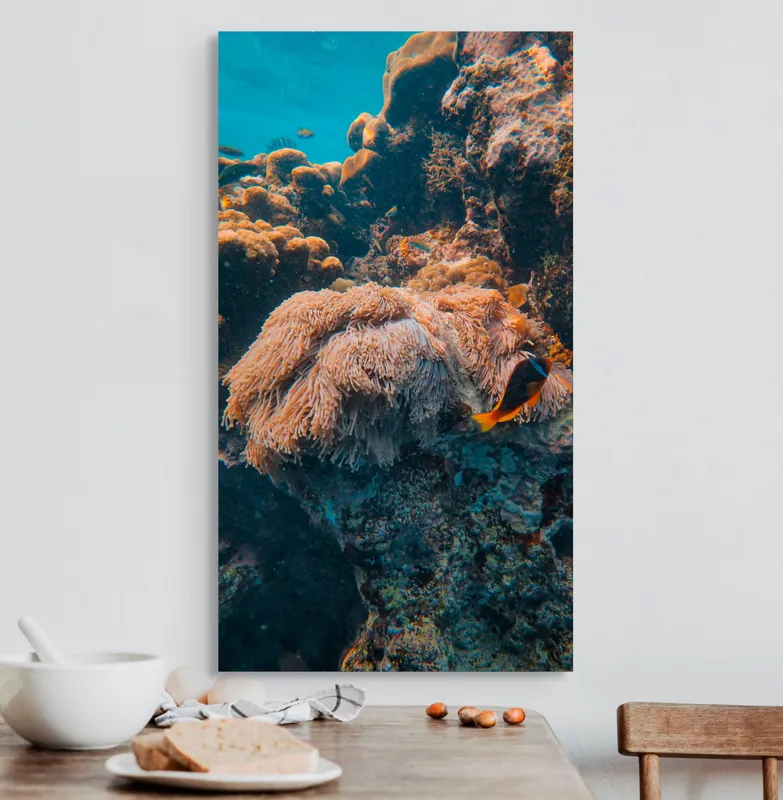 Tablou Canvas, "Coral spectaculos în adâncurile oceanului", Corali, Ocean, Pește, Colorat, Alge, Frumusețe, Subacvatică, Ecosistem, Biodiversitate, Viață, Marină, Scufundare, 50 x 90 cm – poza 3