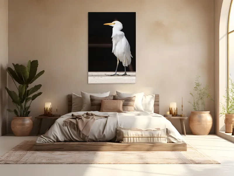 Tablou Canvas, "Egreta în lumina dimineții senine", 100 x 150 cm – poza 3